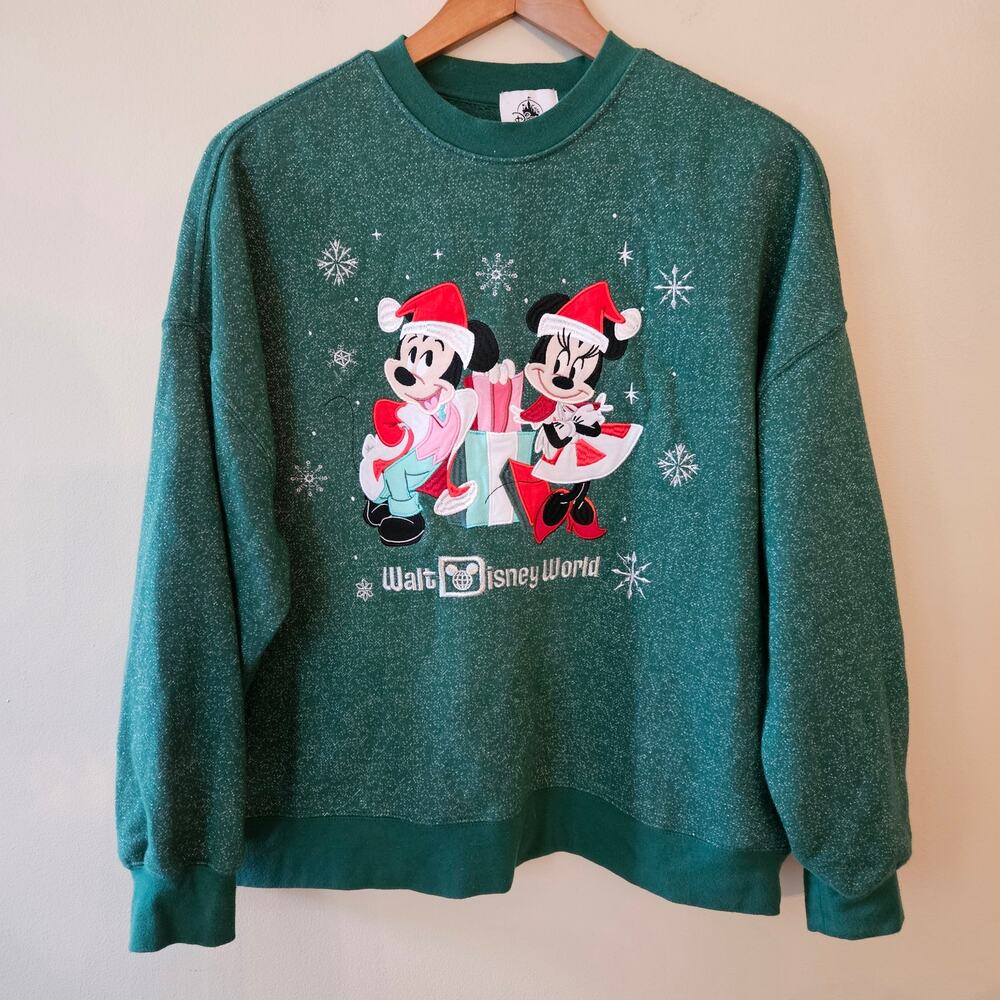 Walt Disney World Holiday Sweatshirt Size Small Mickey Minnie Sparkle Christmas